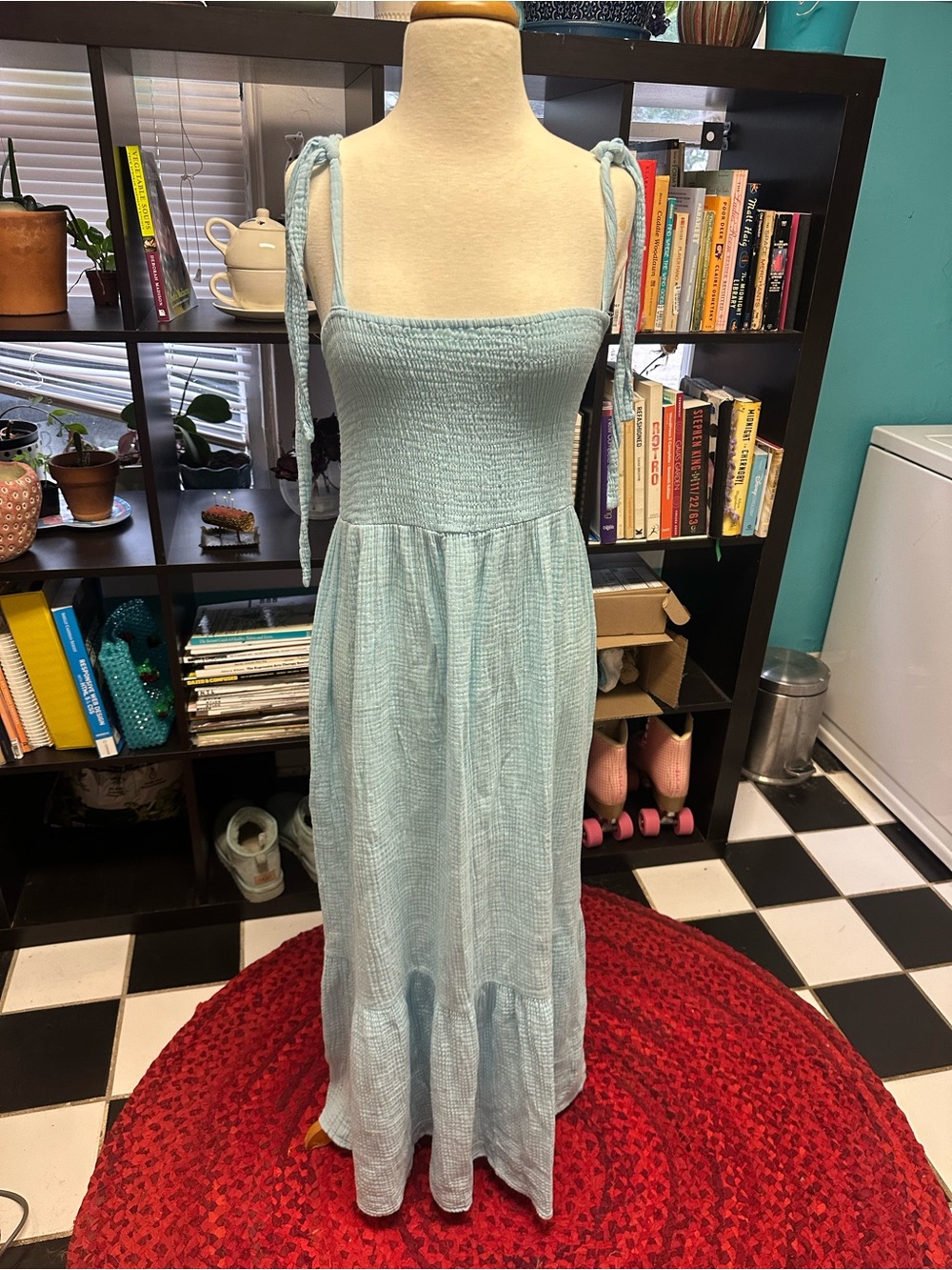 BB Dakota by Steve Madden Sky Blue Tie-Shoulder Smocked Cotton Maxi Dress